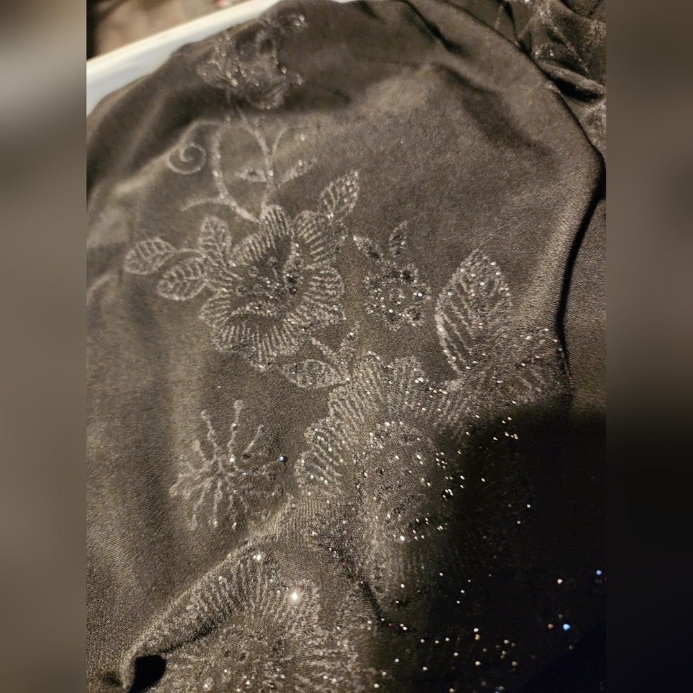 Sandra Darren Black Dress With Floral Detail Size 10p - Picture 7 of 7